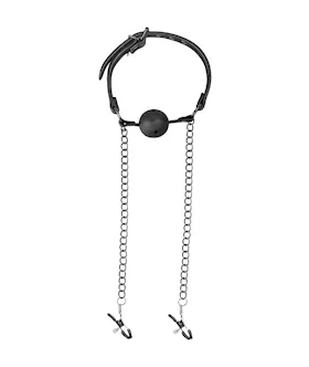 Easytoys Open Ball Gag With Nipple Clamps