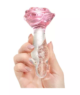 Lucent Glow in the Dark Bulging Rose Glass Butt Plug