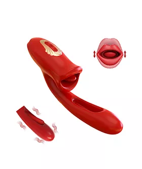 Dual Stimulation Vibrator With Licking Tongue And Internal Arm