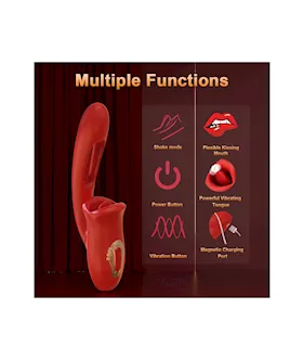 Dual Stimulation Vibrator With Licking Tongue And Internal Arm