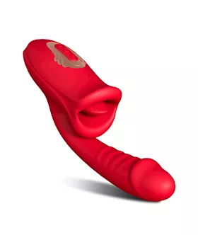 Dual Stimulation Vibrator With Licking Tongue And Realistic Dildo