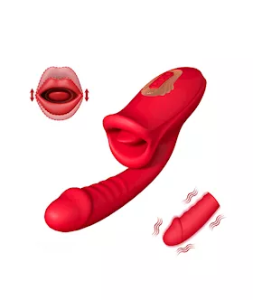Dual Stimulation Vibrator With Licking Tongue And Realistic Dildo