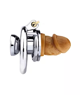 Button Key Locked Inverted Chastity Cage With Dildo Attachment