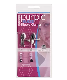 Spartacus Adjustable Broad Tip Nipple Clamps W/purple Beads
