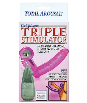 The Ultimate Triple Stimulator Flexible Dong W/cock Ring - Pink