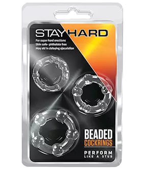 Blush Stay Hard Beaded Cock Rings 3 Pack - Clear