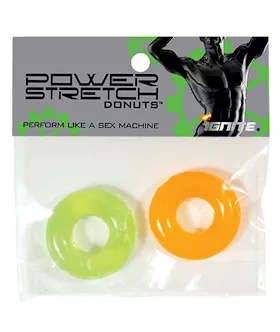 Ignite Power Stretch Donut Cock Ring - Orange/green Pack Of 2