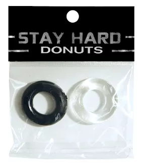Ignite Power Stretch Donut Cock Ring - Clear/black Pack Of 2
