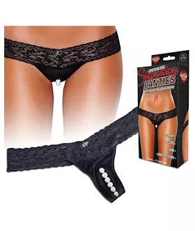 Hustler Stimulating Panties W/pearl Pleasure Beads Black M/l