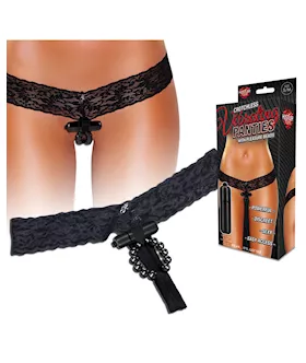 Hustler Vibrating Panties W/hidden Vibe Pocket, Bullet & Stimulation Beads Black M/l