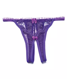 Scalloped Embroidery Crotchless Panty Purple O/s