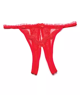 Scalloped Embroidery Crotchless Panty Red O/s