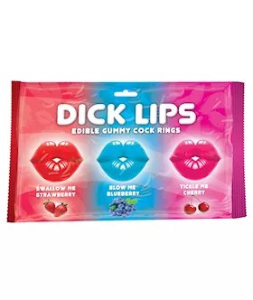 Dicklips Edible Gummy Cock Rings - Asst. Flavors Pack Of 3