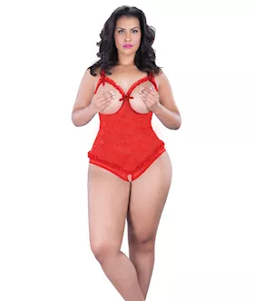 Lace Open Cup & Crotchless Teddy Red Qn