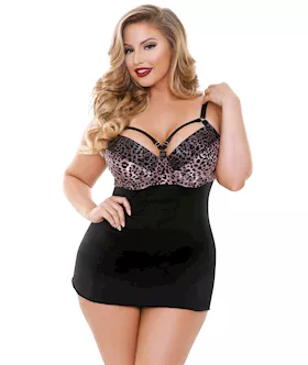 Curve Nene Cutout Molded Leopard Print Chemise W/g-string Rose Leopard 1x/2x
