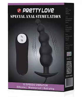 Pretty Love Vibrating Bead Shaped Butt Plug - Black