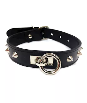 Rouge Leather O Ring Studded Collar - Black
