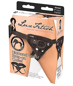 Lux Fetish Diamond Velvet Strap-on Corset - Black