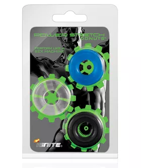 Ignite Power Stretch Donuts Cockrings - Pack Of 3 Black/clear/blue