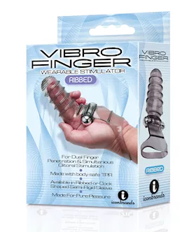 The 9's Vibrofinger Ribbed Finger Massager - Grey