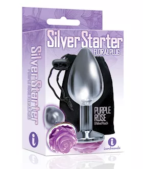 The 9's The Silver Starter Rose Floral Stainless Steel Butt Plug - Purple