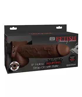 Fetish Fantasy Series 9" Hollow Squirting Strap On W/balls - Brown