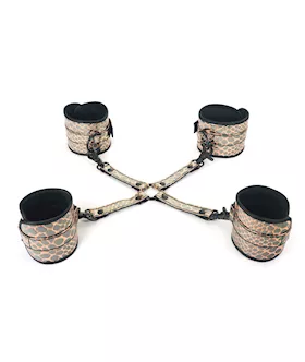Spartacus Faux Leather Wrist & Ankle Restraints W/hog Tie - Gold