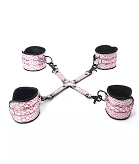 Spartacus Faux Leather Wrist & Ankle Restraints W/hog Tie - Pink