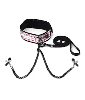 Spartacus Faux Leather Collar & Leash W/black Nipple Clamps - Pink