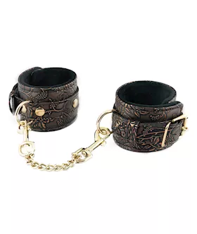 Spartacus Faux Fur Lining Ankle Restraints - Brown Floral Print