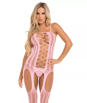 Pink Lipstick Fake News Bodystocking Pink O/s