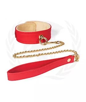 Spartacus Plush Lined Pu Collar & Chained Leash - Red