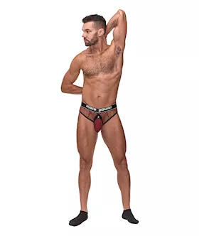 Cock Pit Fishnet Cock Ring Thong Red S/m