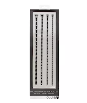 Shots Ouch Beginner Urethral Sounding Silicone Spiral Screw Plug Set - Black