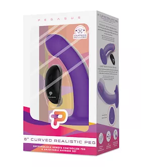 Pegasus 6" Rechargeable Curved Peg W/adjustable Harness & Remote Set - Purple