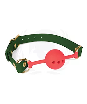 Spartacus Silicone Ball Gag W/green Pu Straps - 46 Mm