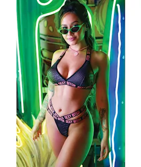 Vibes Sexy Bitch Bralette & Strappy Panty Black M/l