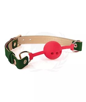 Spartacus Silicone Ball Gag W/green Gold Pu Straps - 46 Mm