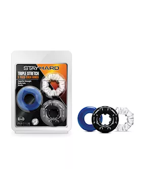 Blush Stay Hard Triple Stretch Cock Rings - Pack Of 3