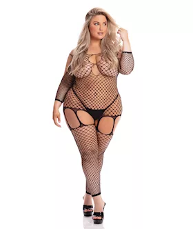 Pink Lipstick In My Head Net Bodystocking Black Qn