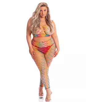 Pink Lipstick Roy G. Biv 2 Pc Bodystocking Rainbow Qn