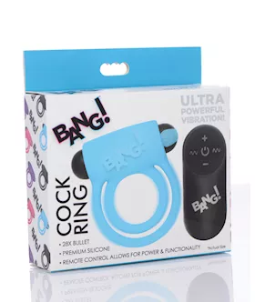 Bang! Vibrating Cock Ring & Bullet W/remote Control - Blue