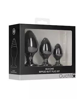 Shots Ouch Rippled Butt Plug Set - Black