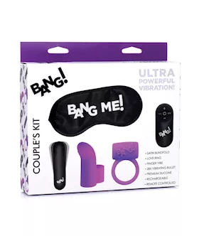 Bang! Couple's Kit With Rc Bullet, Blindfold, Cock Ring & Finger Vibe - Purple