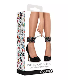 Shots Ouch Old School Tattoo Style Printed Ankle Cuffs- Black