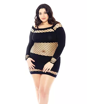 Nothing To Hide Nylon & Diamond Net Chemise Black Qn