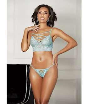 Strappy Lace Bra And & Thong Mint Xl