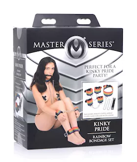 Master Series Kinky Pride Rainbow Bondage Set - Wrist & Ankle Cuffs & Collar W/leash