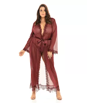 Provence Eyelash Lace Floor Length Robe Zinfandel 1x/2x