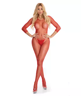 Pink Lipstick Risqu&eacute; Crotchless Bodystocking Red S/m